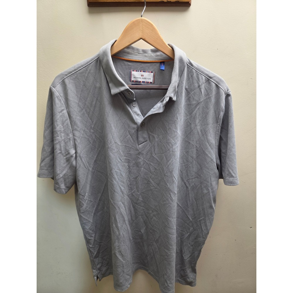 Modern‎ Ambition Mens Grey Diamond Textured Technical Polo Shirt Large
